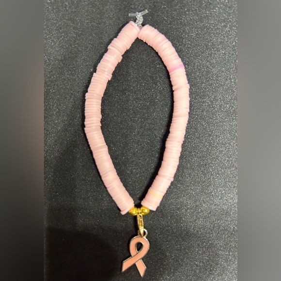 Light Pink Ribbon (Awareness) Heishi Charm Bracelet - Picture 5 of 7